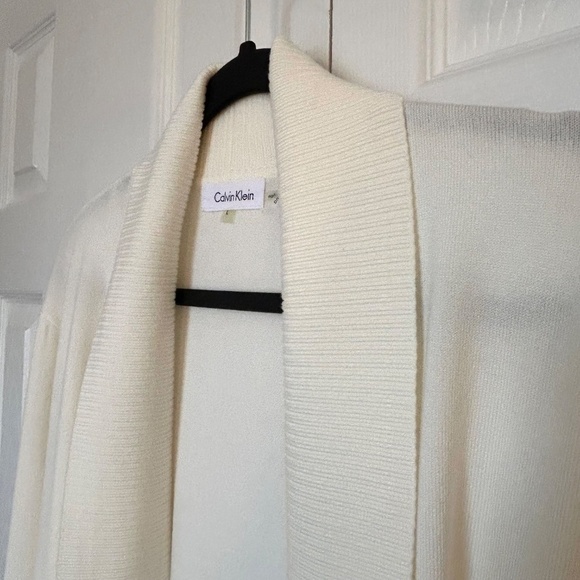 NWOT Calvin Klein Cropped Shawl Collar Open Cardigan 3/4 Sleeve Size L Cream - Picture 5 of 15